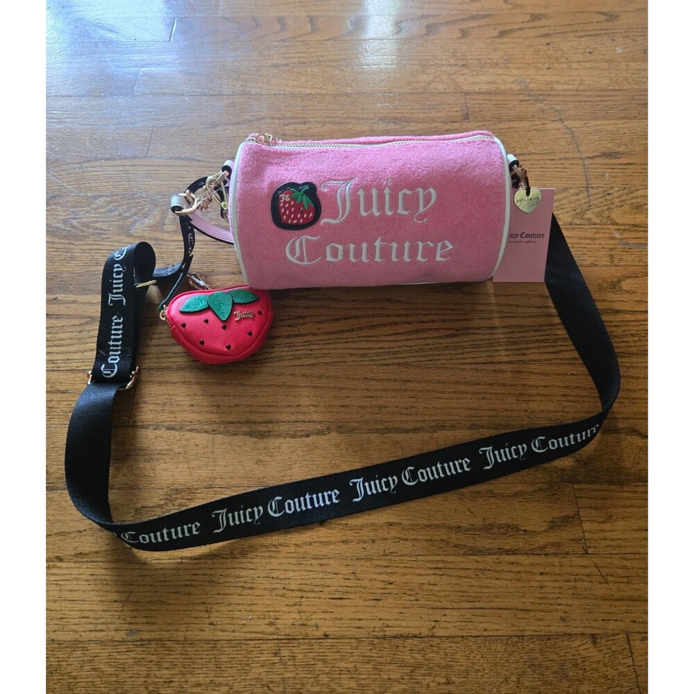 Juicy Couture Pink Velour Crossbody Bag Strawberry Barrel Purse Y2K